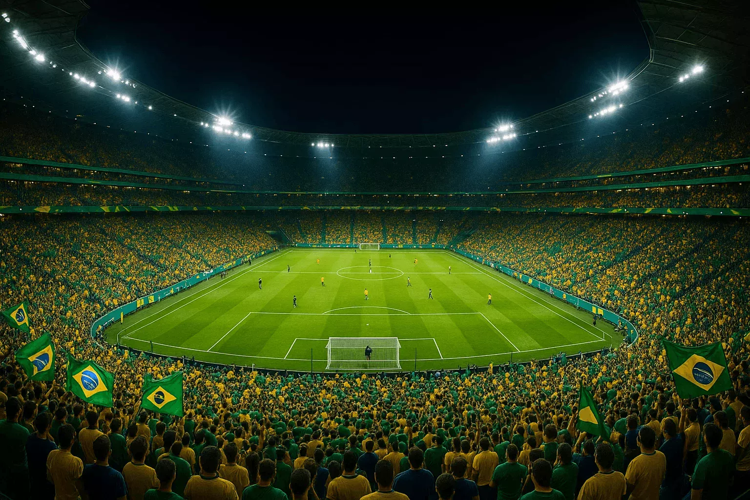 Estádio de futebol brasileiro lotado durante partida importante do campeonato