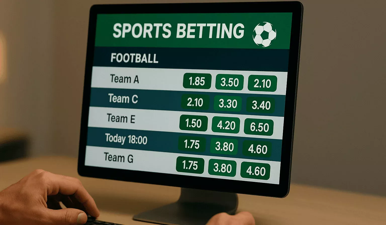 Tela de computador exibindo odds e cotações de apostas esportivas em interface moderna