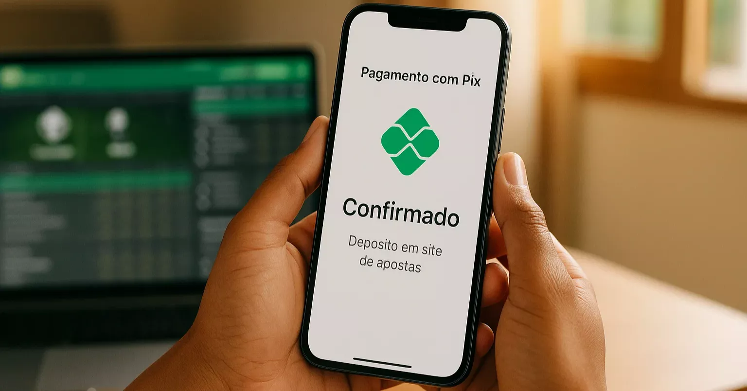 Smartphone mostrando transação Pix para casa de apostas esportivas no Brasil