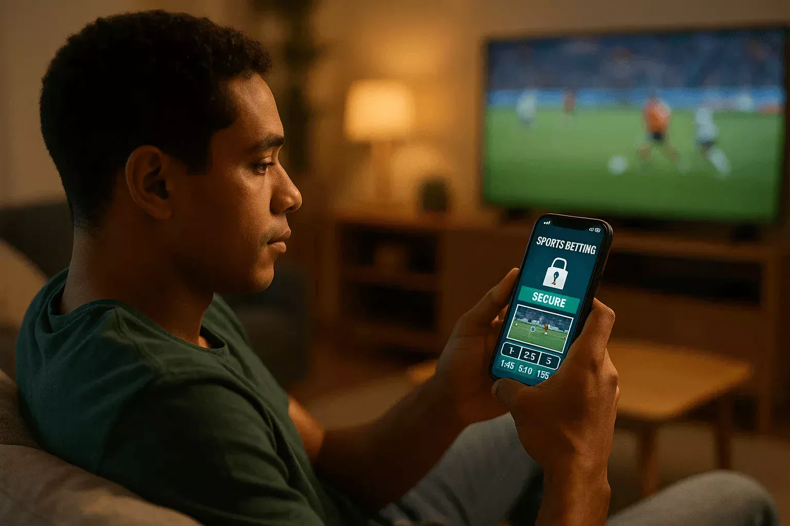 Pessoa usando smartphone para acessar aplicativo seguro de apostas esportivas